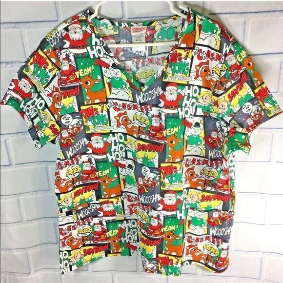 Rudolph Scrub Top Santa Christmas NWT Size XL. - Picture 1 of 4